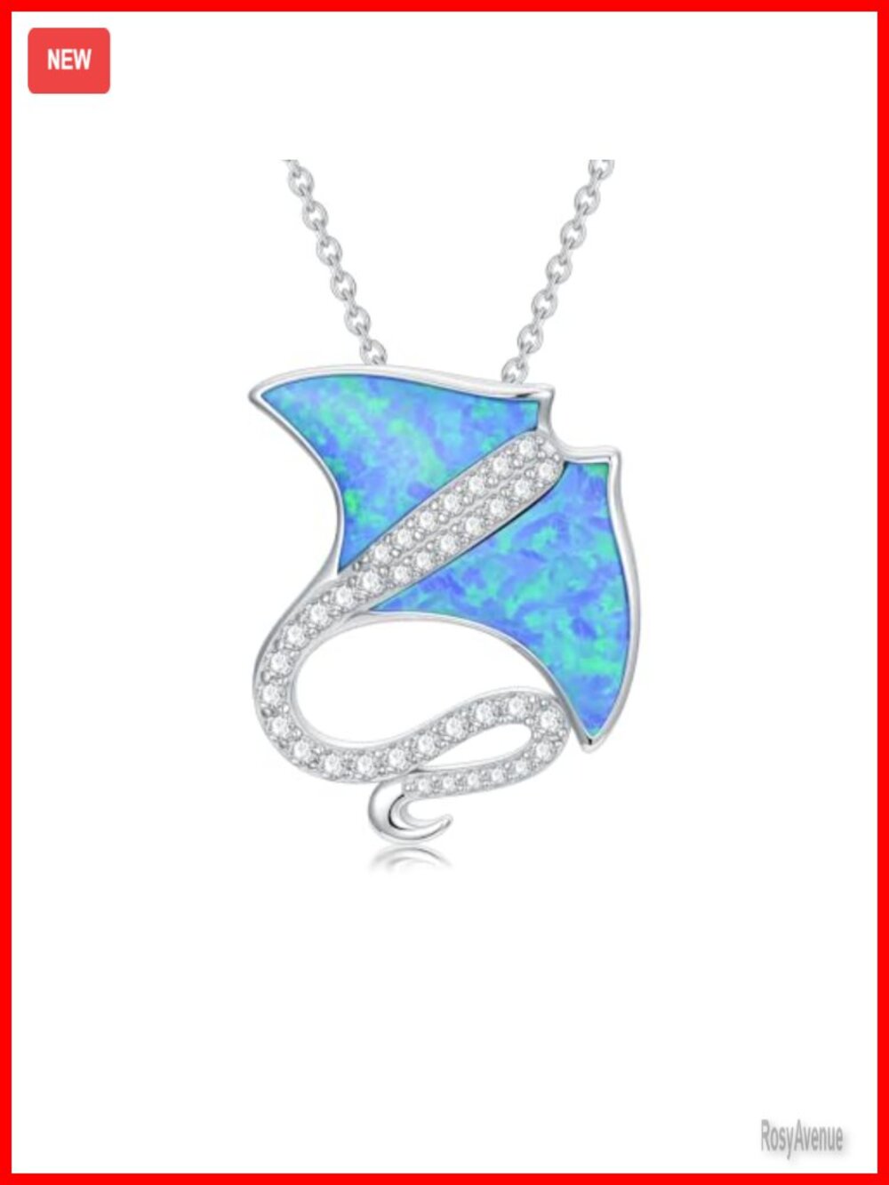Sterling Silver Stingray Pendant Necklace Blue Opal Ocean Jewelry